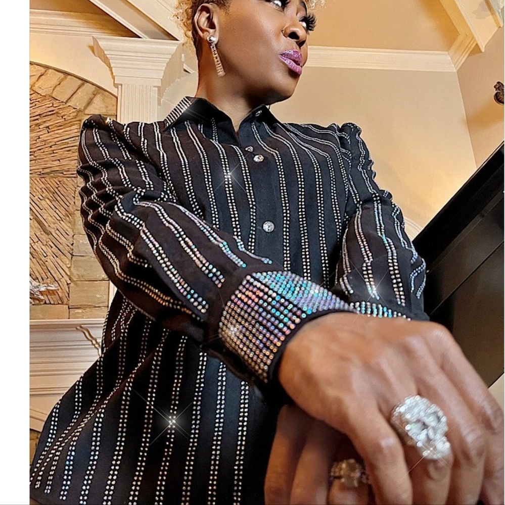 Cleopatra Stone Button Down Rhinestone Blouse Nwot - image 1